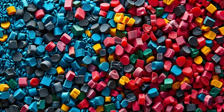Bunt gemischte Kunststoffrezyklate – Schüttgut für JOEST Sieb-, Förder- und Sortiertechnik im Kunststoffrecycling.