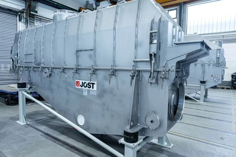 JOEST DWFK cooler in stainless steel design for continuous bulk material cooling in process industries.