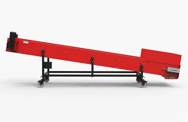 Side view of a wire mesh belt conveyor in H-configuration